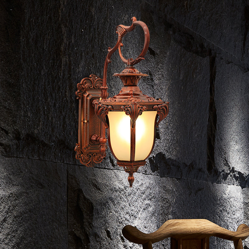 Rustic Acorn Shaped Wall Mount Lighting 1 Head Frosted Glass Wall Lamp Sconce in Black/Red for Courtyard
