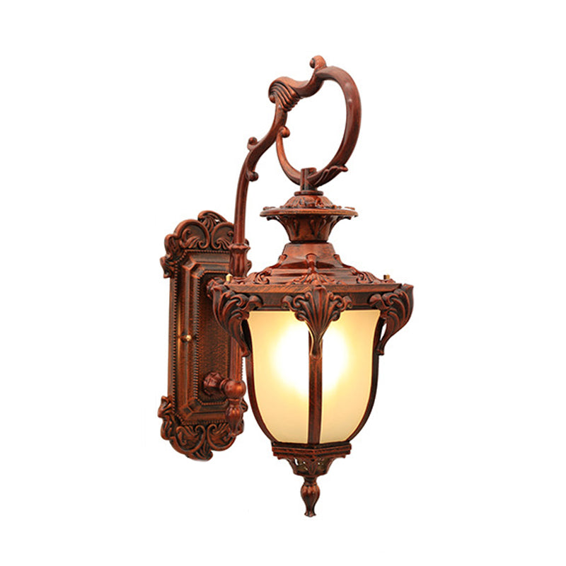 Rustic Acorn Shaped Wall Mount Lighting 1 Head Frosted Glass Wall Lamp Sconce in Black/Red for Courtyard