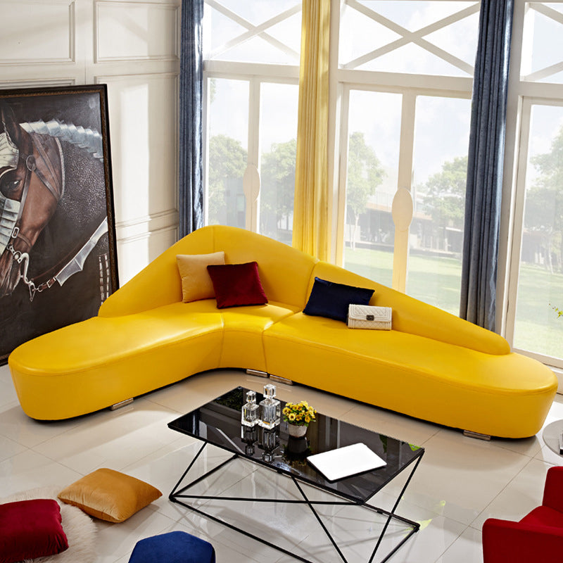 Contemporary Sloped Arm Seating Leather Sofa for Living Room