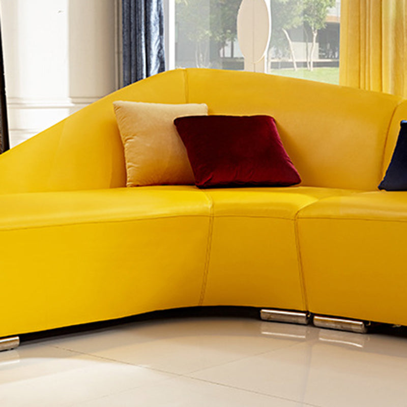 Contemporary Sloped Arm Seating Leather Sofa for Living Room