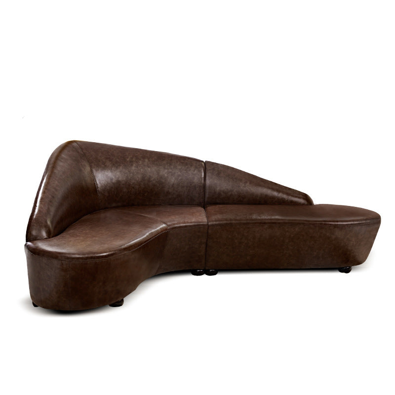 Contemporary Sloped Arm Seating Leather Sofa for Living Room