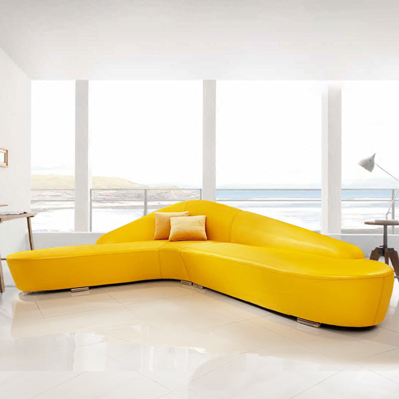 Contemporary Sloped Arm Seating Leather Sofa for Living Room