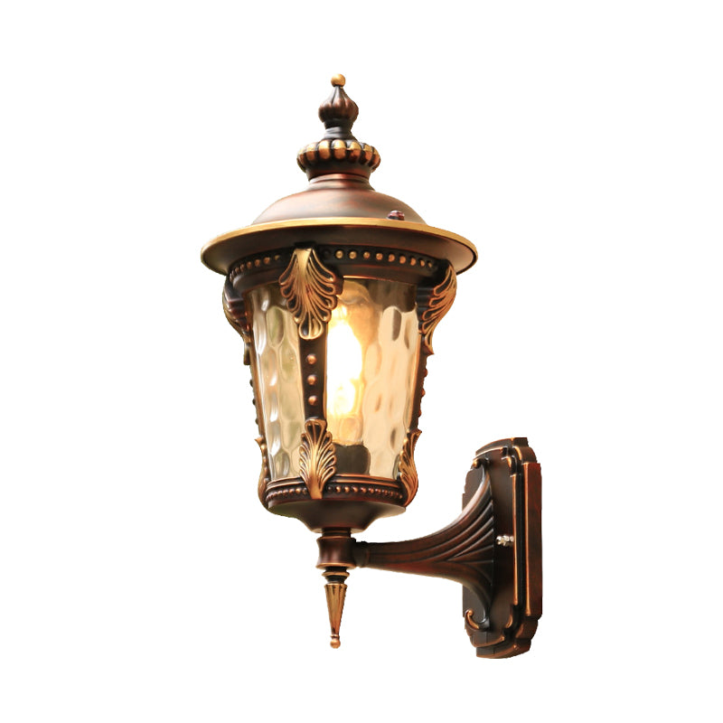 1 Bulb Sconce Light Fixture Countryside Outdoor Wall Mounted Lamp with Water Glass Shade in Coffee