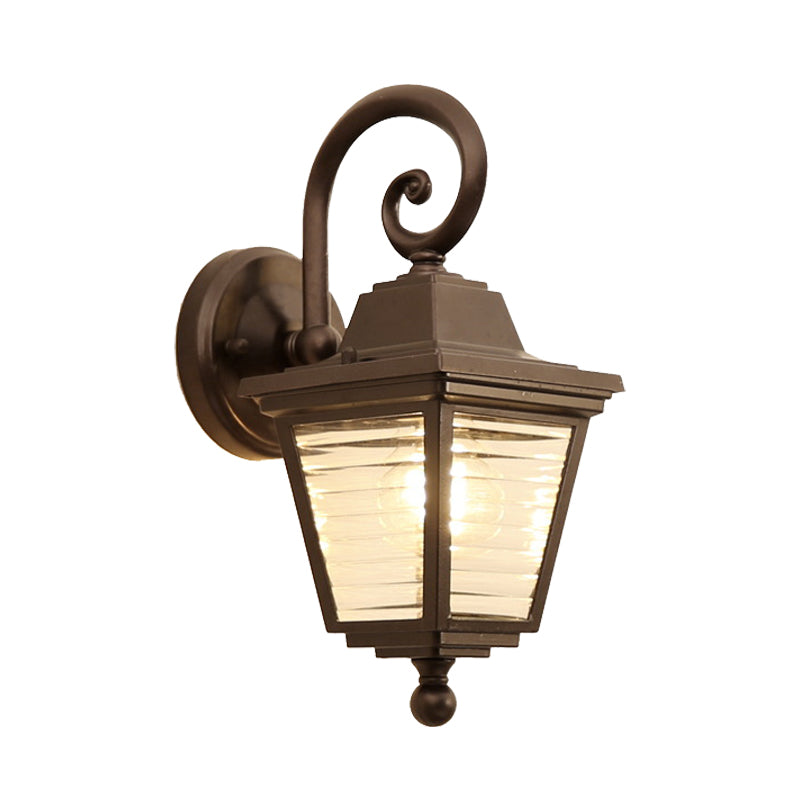 1 Light Wall Mount Lamp Rustic Outdoor Sconce Lighting with Glacier Prismatic Glass Shade in Black