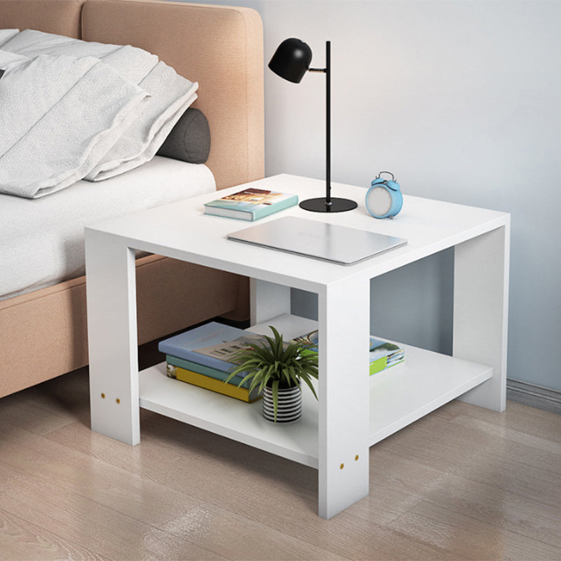 Square Wood 4 Legs End Table Shelf Included Sofa Accent Side Table