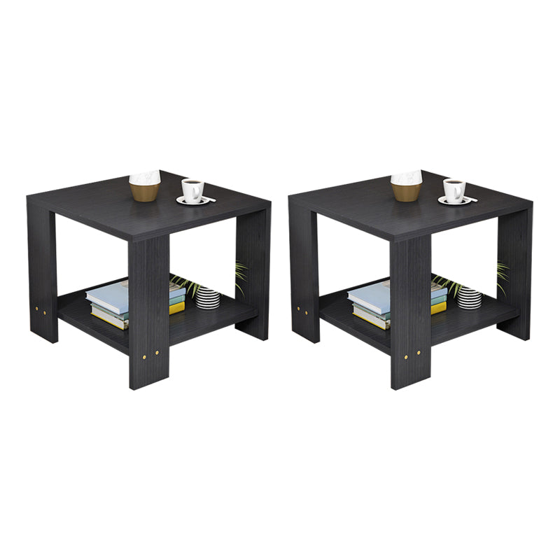 Square Wood 4 Legs End Table Shelf Included Sofa Accent Side Table