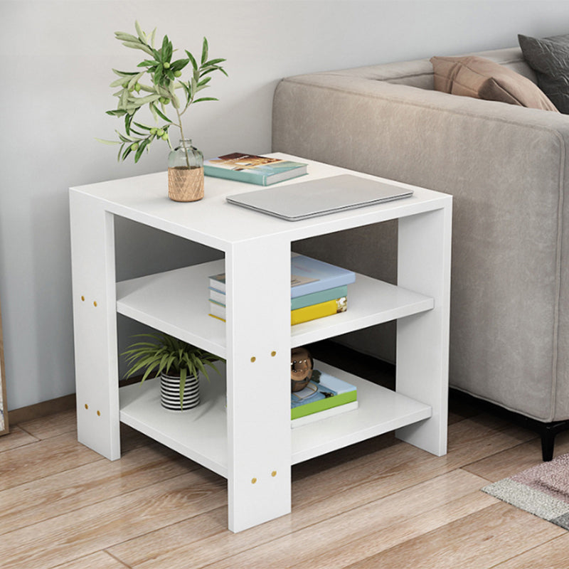 Square Wood 4 Legs End Table Shelf Included Sofa Accent Side Table