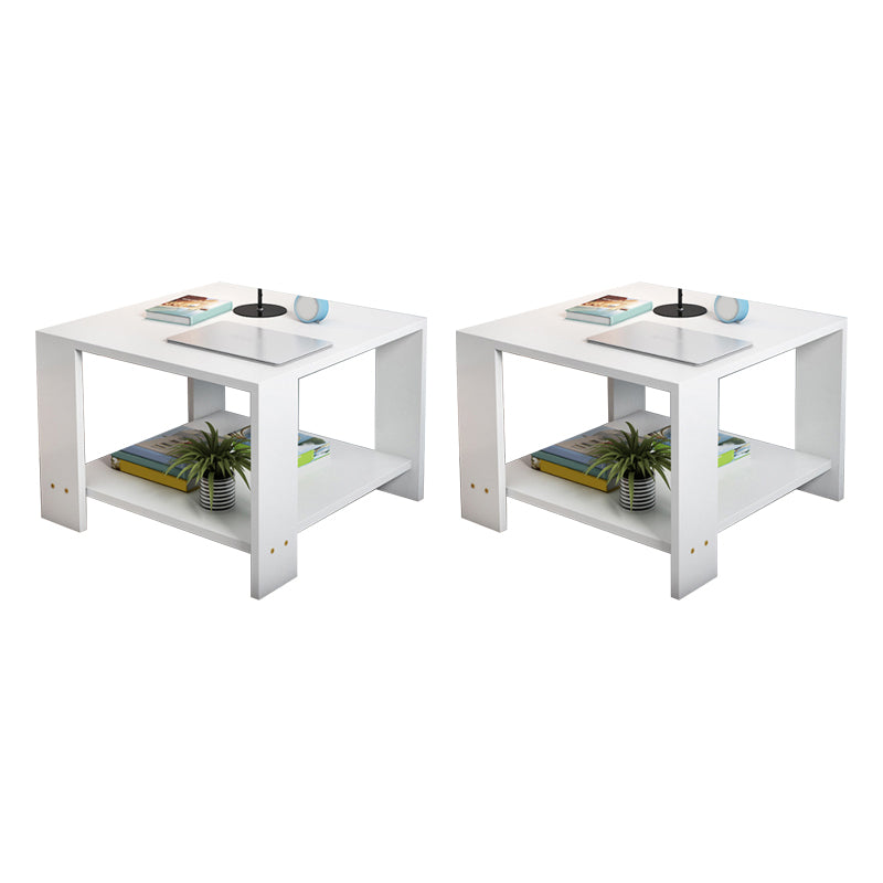Square Wood 4 Legs End Table Shelf Included Sofa Accent Side Table