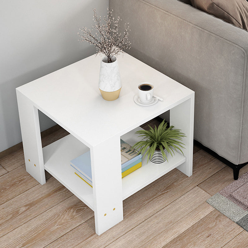 Square Wood 4 Legs End Table Shelf Included Sofa Accent Side Table