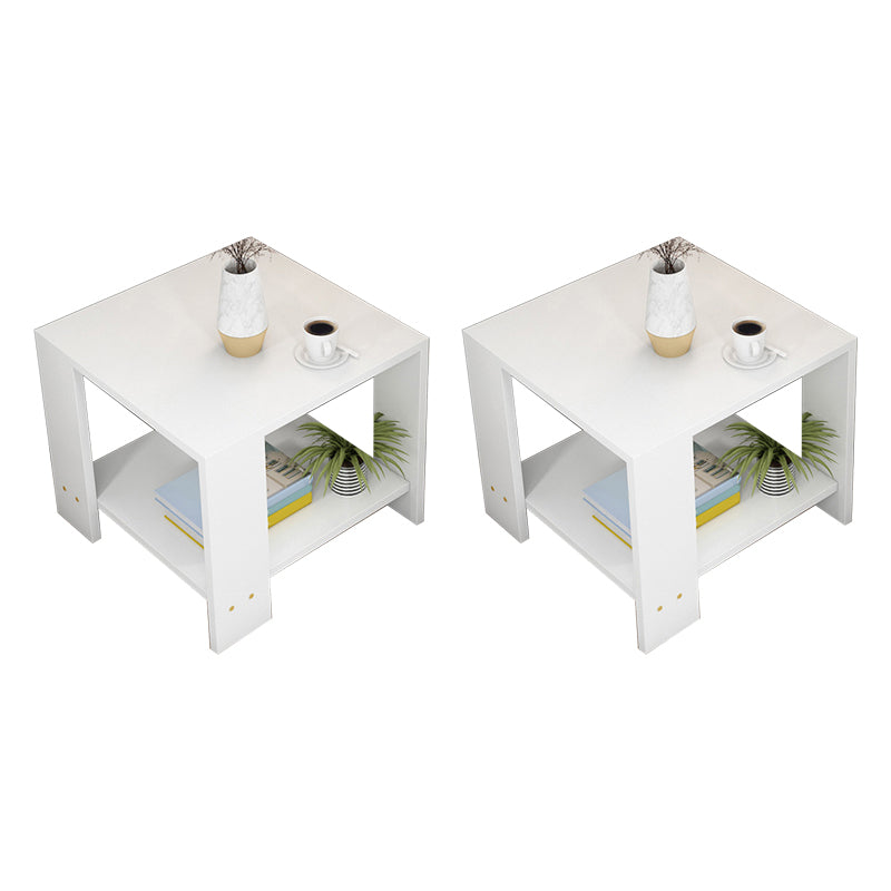 Square Wood 4 Legs End Table Shelf Included Sofa Accent Side Table