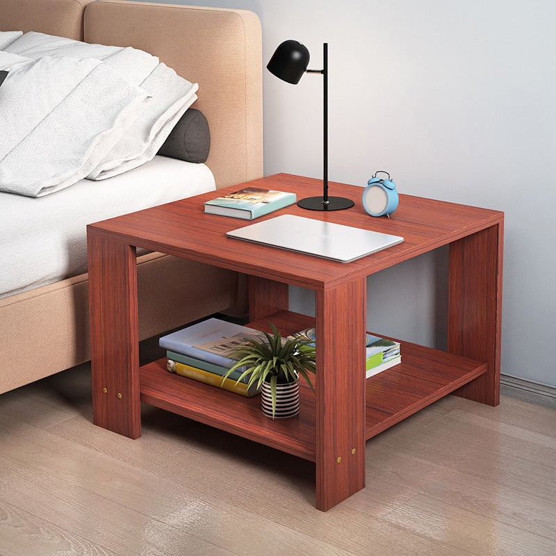 Square Wood 4 Legs End Table Shelf Included Sofa Accent Side Table