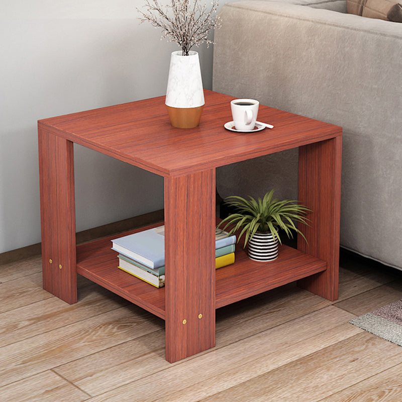 Square Wood 4 Legs End Table Shelf Included Sofa Accent Side Table