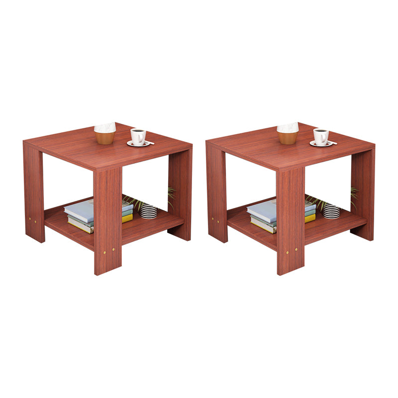 Square Wood 4 Legs End Table Shelf Included Sofa Accent Side Table