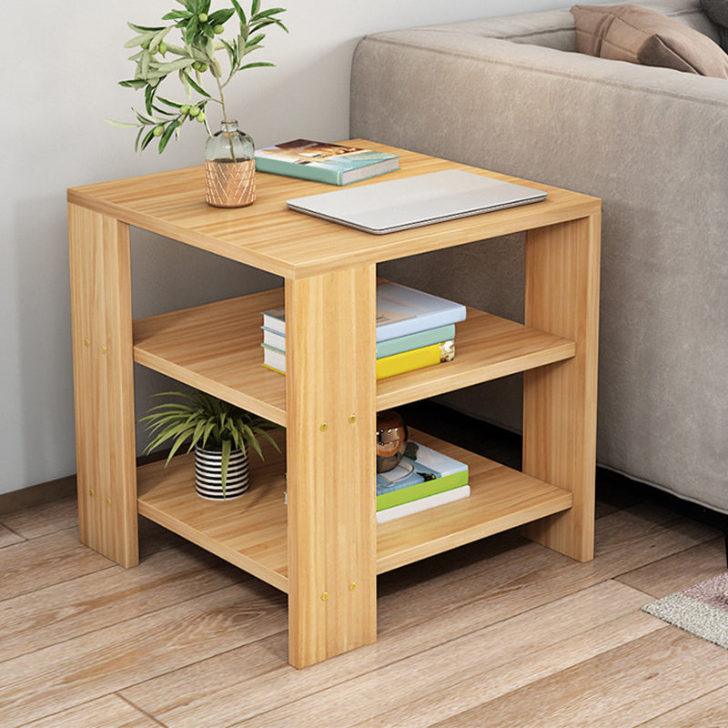 Square Wood 4 Legs End Table Shelf Included Sofa Accent Side Table