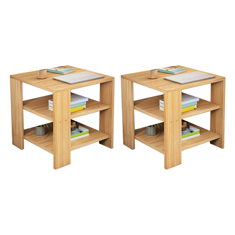 Square Wood 4 Legs End Table Shelf Included Sofa Accent Side Table