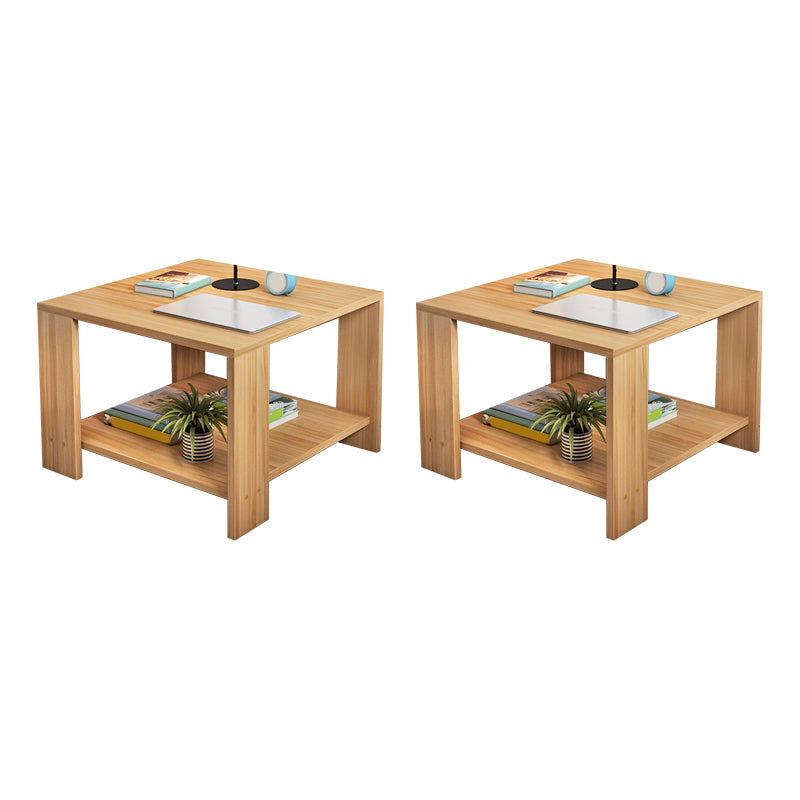 Square Wood 4 Legs End Table Shelf Included Sofa Accent Side Table