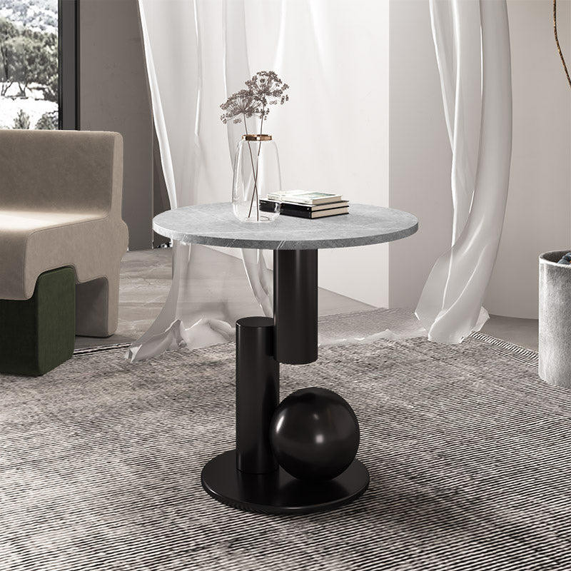 Contemporary Slate Round End Table Pedestal 21.7" Tall Sofa Side Table