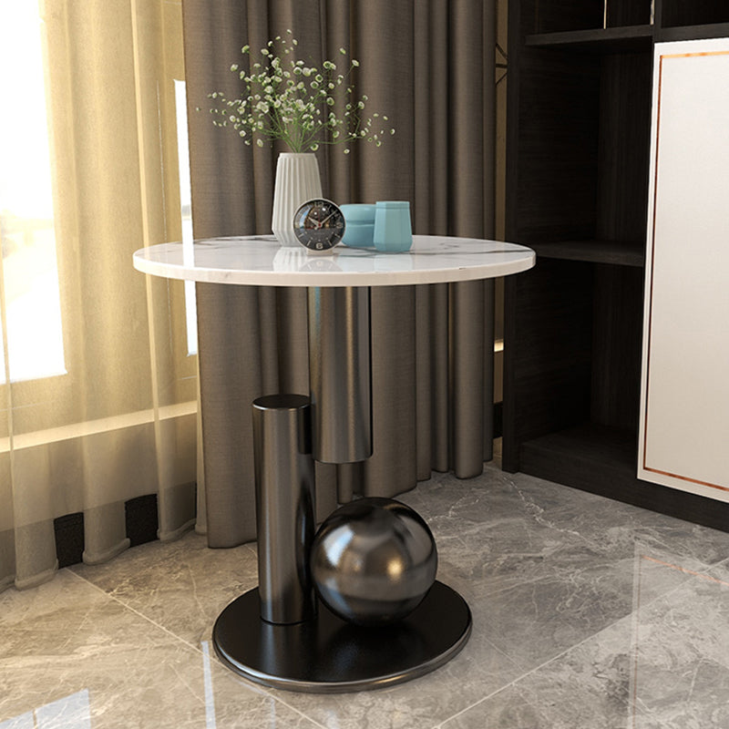 Contemporary Slate Round End Table Pedestal 21.7" Tall Sofa Side Table