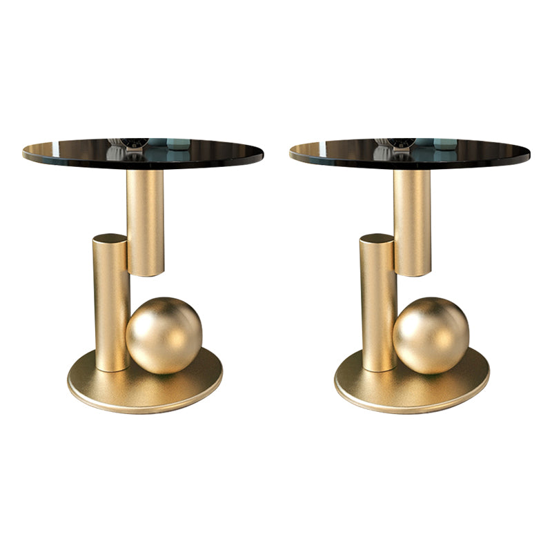 Contemporary Slate Round End Table Pedestal 21.7" Tall Sofa Side Table