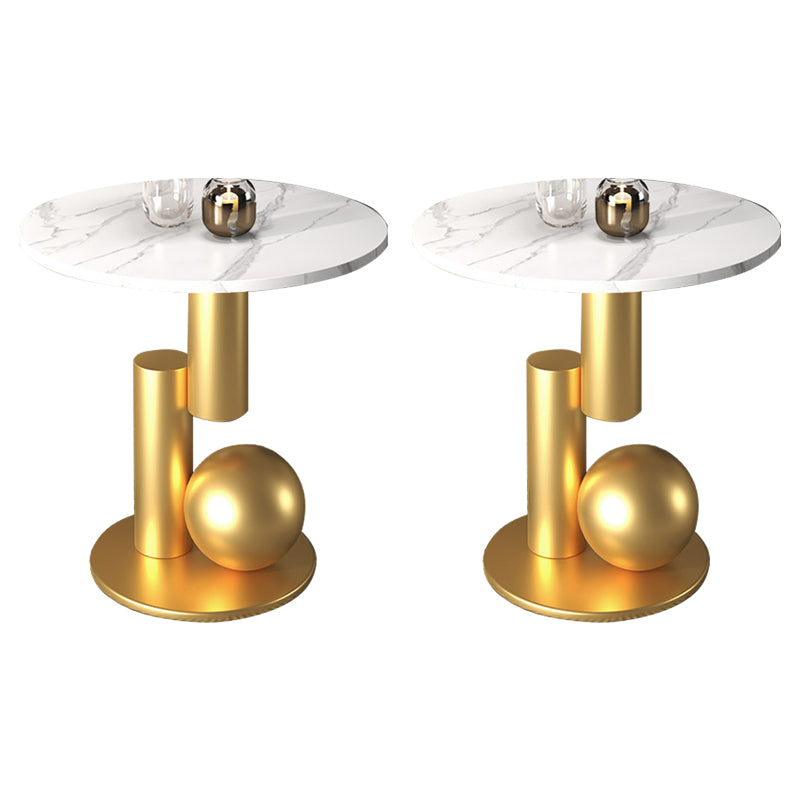 Contemporary Slate Round End Table Pedestal 21.7" Tall Sofa Side Table