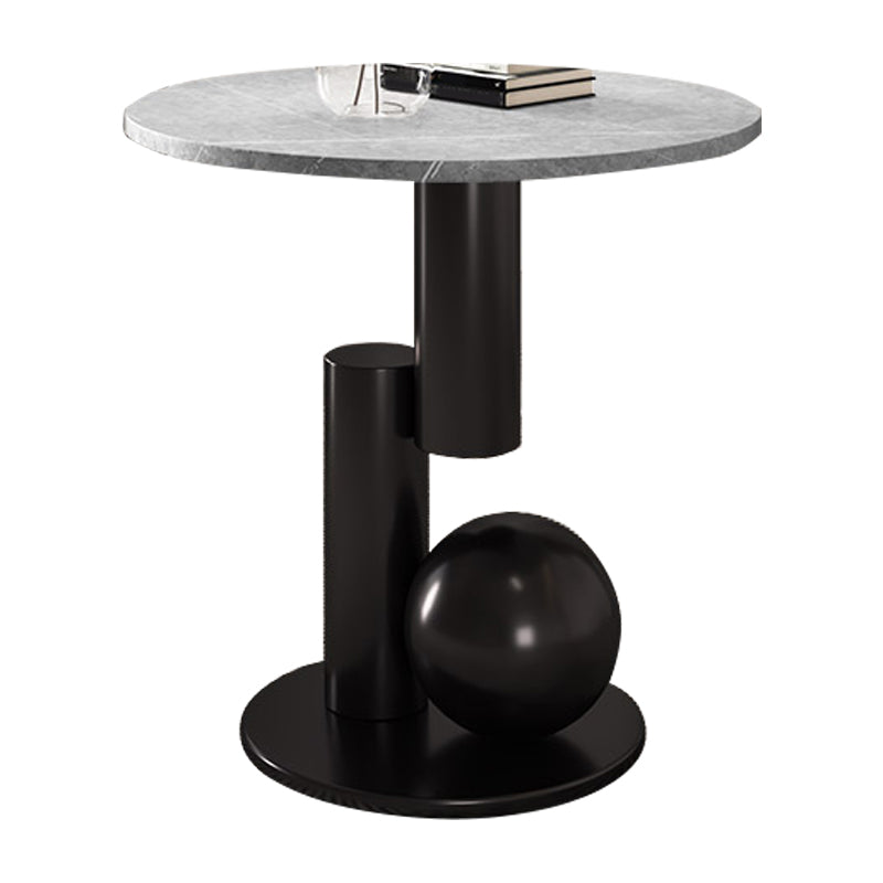 Contemporary Slate Round End Table Pedestal 21.7" Tall Sofa Side Table