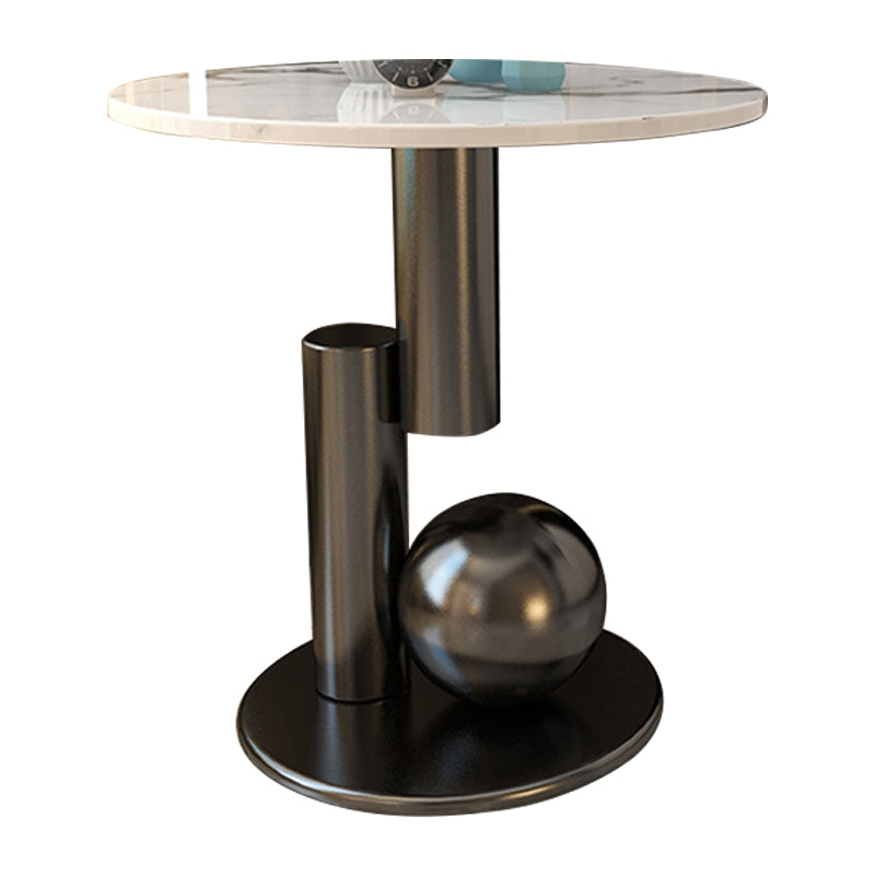 Contemporary Slate Round End Table Pedestal 21.7" Tall Sofa Side Table