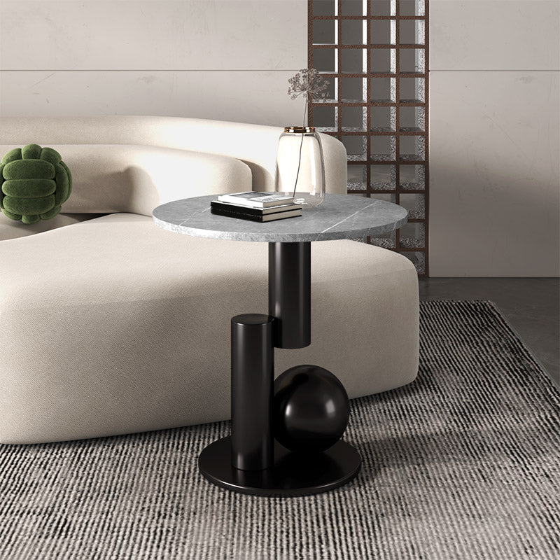 Contemporary Slate Round End Table Pedestal 21.7" Tall Sofa Side Table