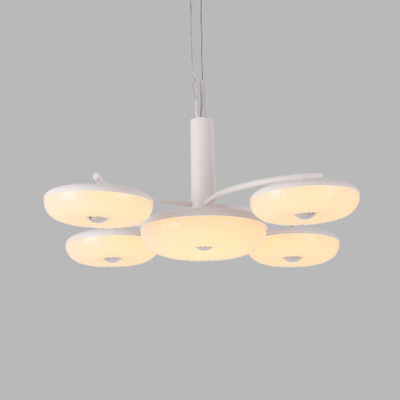 Acrylic Round Hanging Chandelier Modernist 5 Lights LED Pendant Ceiling Lamp in White