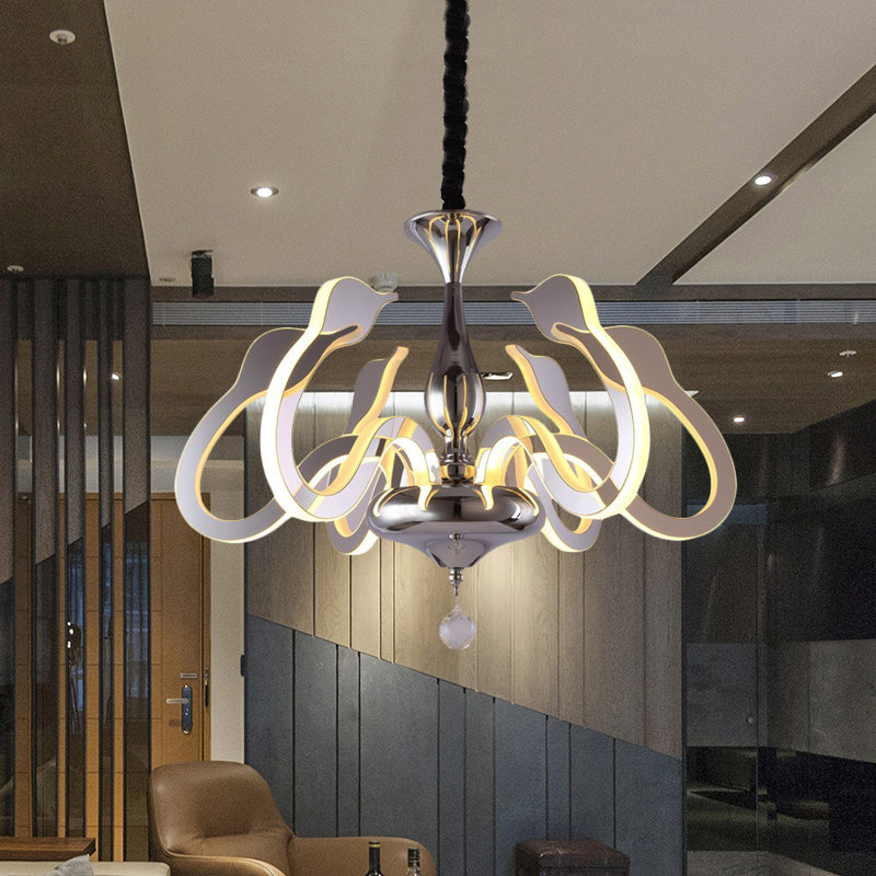 Swan Head Acrylleuchter Modernismus 6 Lampen -Chrom -Hanglampe in Weiß/warmem/natürlichem Licht mit Kristallabfall