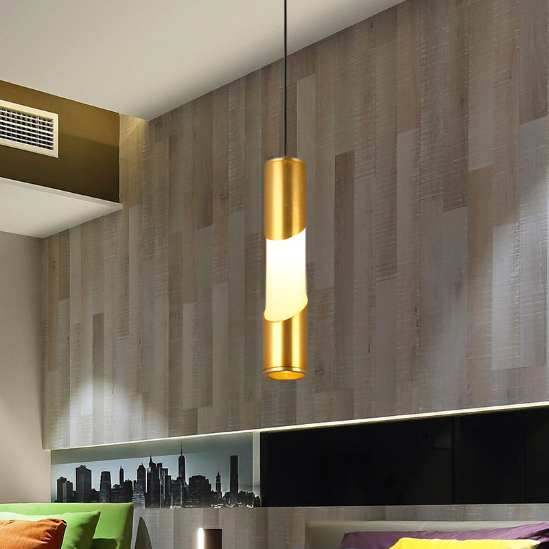 Gold Tube Pendant Lighting Simple LED Metallic Hanging Lamp for Restaurant in Warm/White Light
