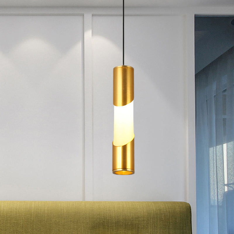Gold Tube Pendant Lighting Simple LED Metallic Hanging Lamp for Restaurant in Warm/White Light