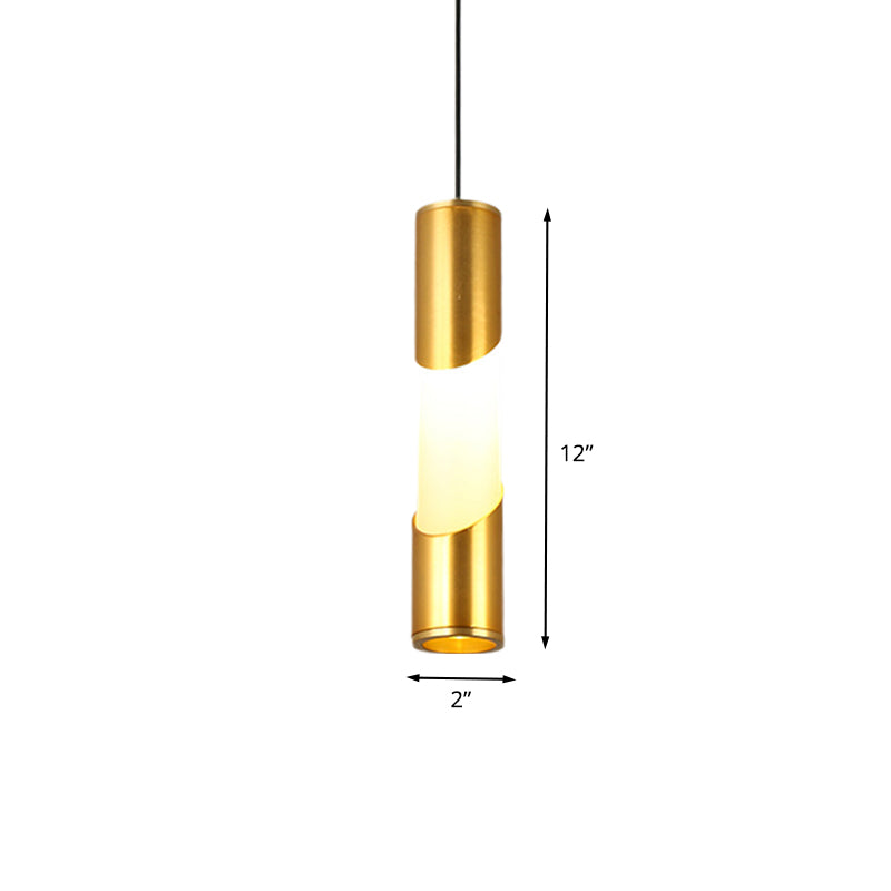 Gold Tube Pendant Lighting Simple LED Metallic Hanging Lamp for Restaurant in Warm/White Light