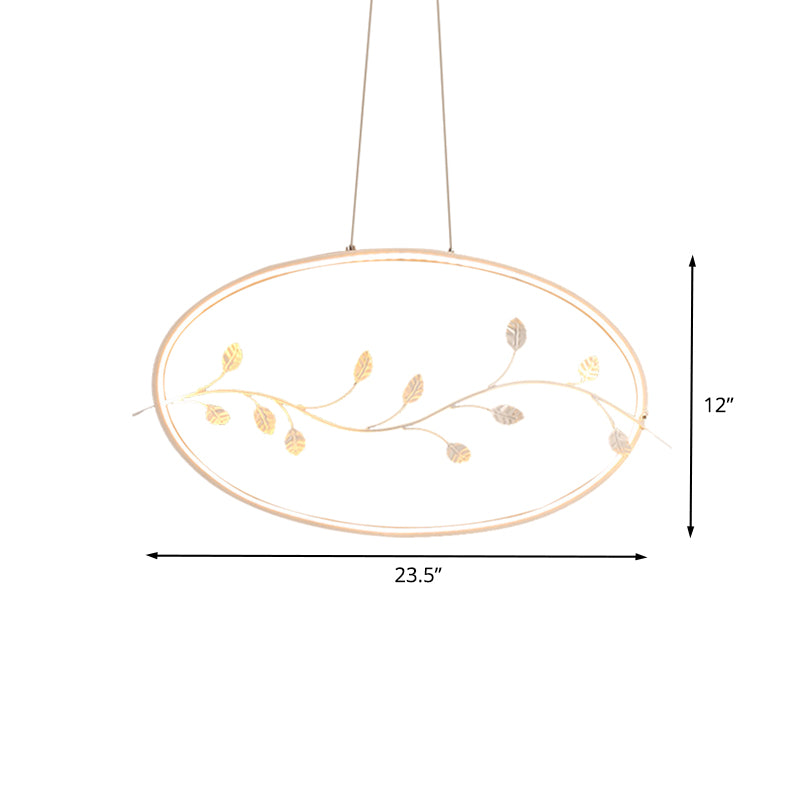 Modern Circle Pendant Light Fixture Acrylic Dining Room LED Ceiling Lamp in White with Branch Decor, White/Warm Light
