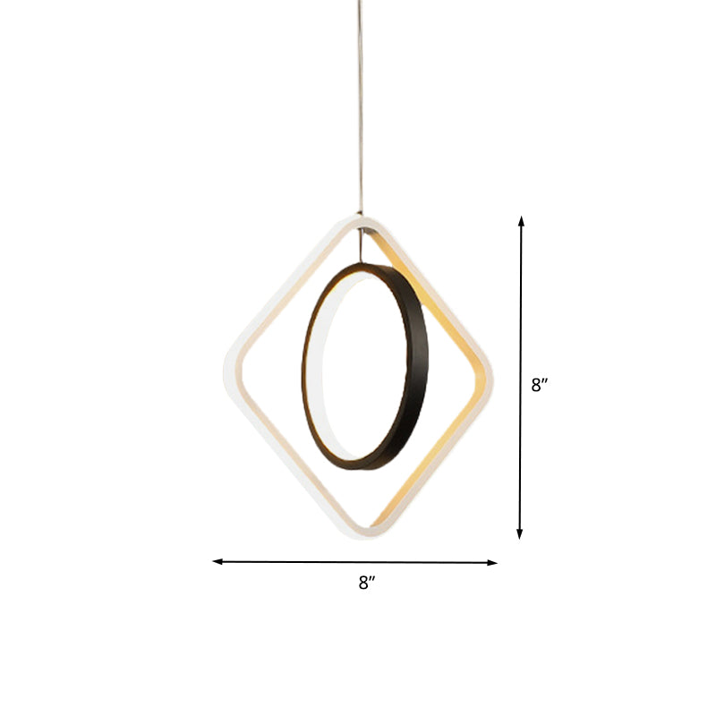 Suspension LED moderne Light Black Hoop et pendentif de plafond carré avec une teinte acrylique en lumière chaude / blanche