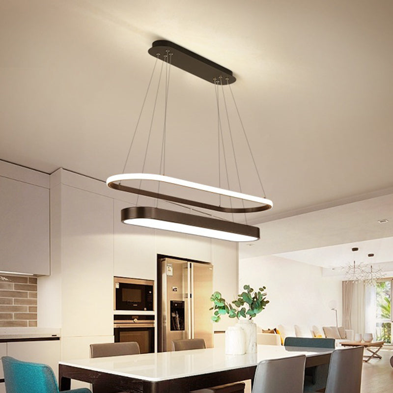 Black/Gold 2-Rectangle Pendant Chandelier Minimalist LED Acrylic Hanging Light in White/Warm Light