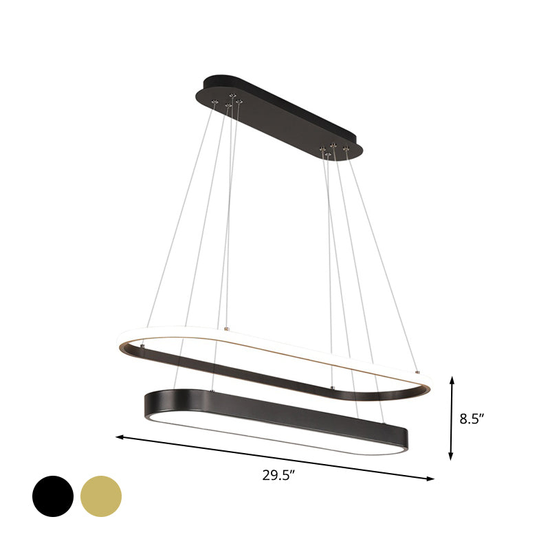 Black/Gold 2-Rectangle Pendant Chandelier Minimalist LED Acrylic Hanging Light in White/Warm Light