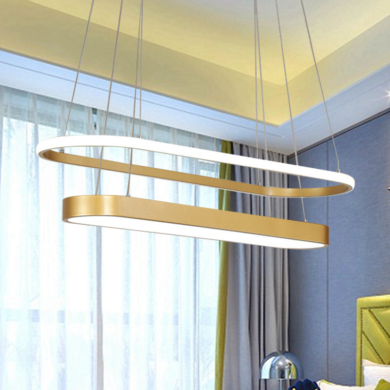 Black/Gold 2-Rectangle Pendant Chandelier Minimalist LED Acrylic Hanging Light in White/Warm Light