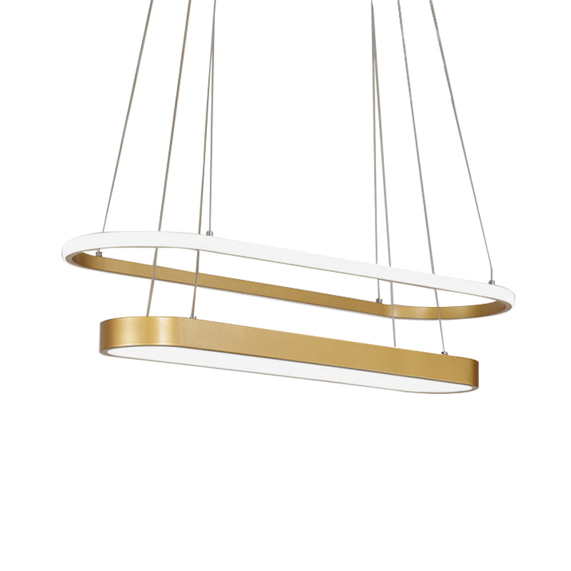 Black/Gold 2-Rectangle Pendant Chandelier Minimalist LED Acrylic Hanging Light in White/Warm Light