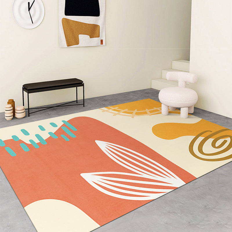 Modern Color Piece Rug Polyester Orange Rug Stain Resistant Rug for Drawing Room