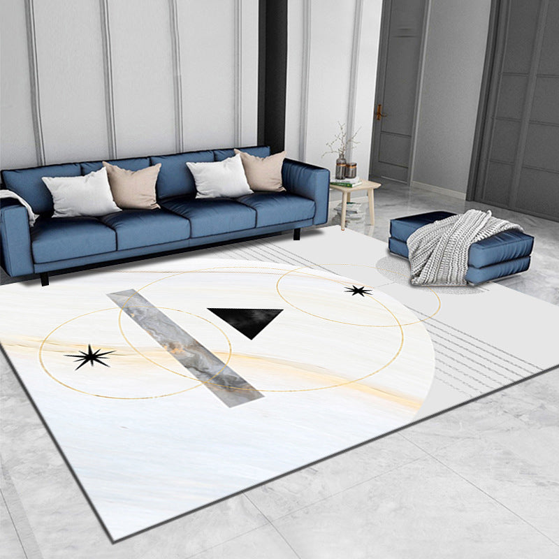 White Rug Polyester Pattern Area Rug Stain Resistant Indoor Rug for Living Room