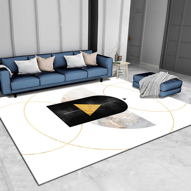 White Rug Polyester Pattern Area Rug Stain Resistant Indoor Rug for Living Room