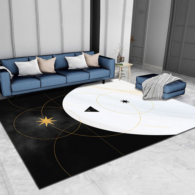 White Rug Polyester Pattern Area Rug Stain Resistant Indoor Rug for Living Room