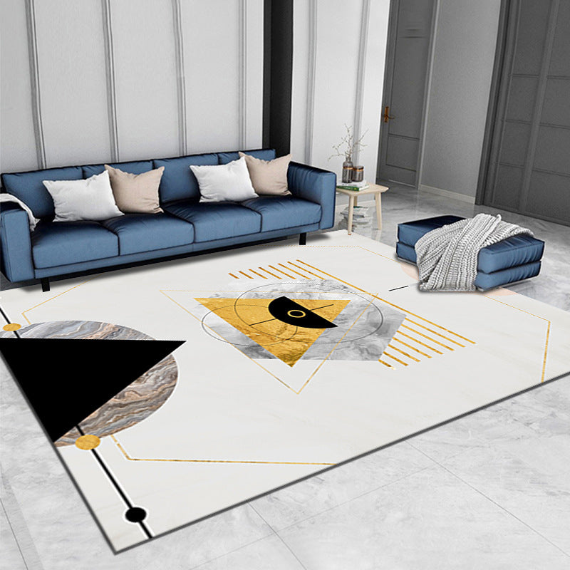 White Rug Polyester Pattern Area Rug Stain Resistant Indoor Rug for Living Room