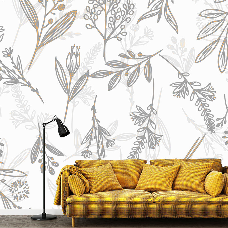 Modern Illustration Mural Wallpaper Leaves Decoration Indoor Wall Mural