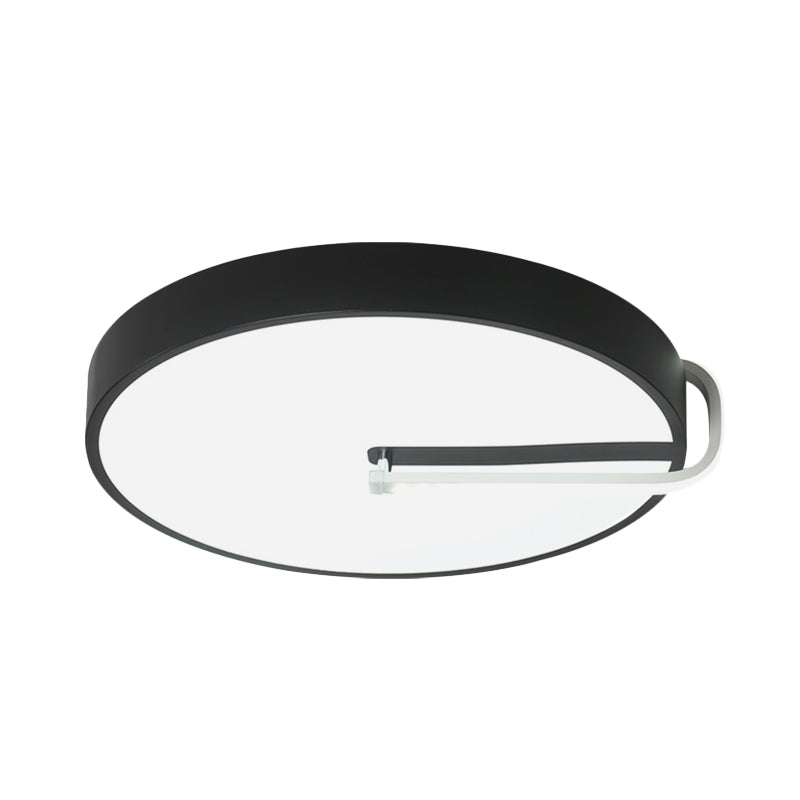 Simple Drum Flush Mount Lighting Metal LED Bedroom Close to Ceiling Lamp in Black, 16"/19.5" Wide