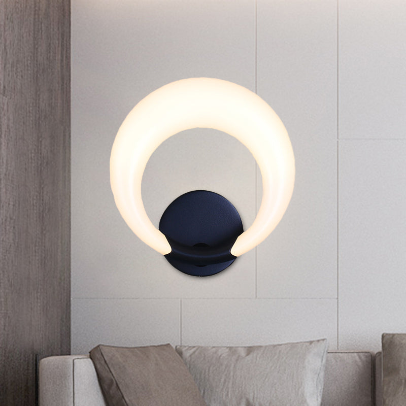LED Bedside Wall Light Fixture Nordic Style White/Black Wall Sconce with Crescent Moon Acrylic Shade