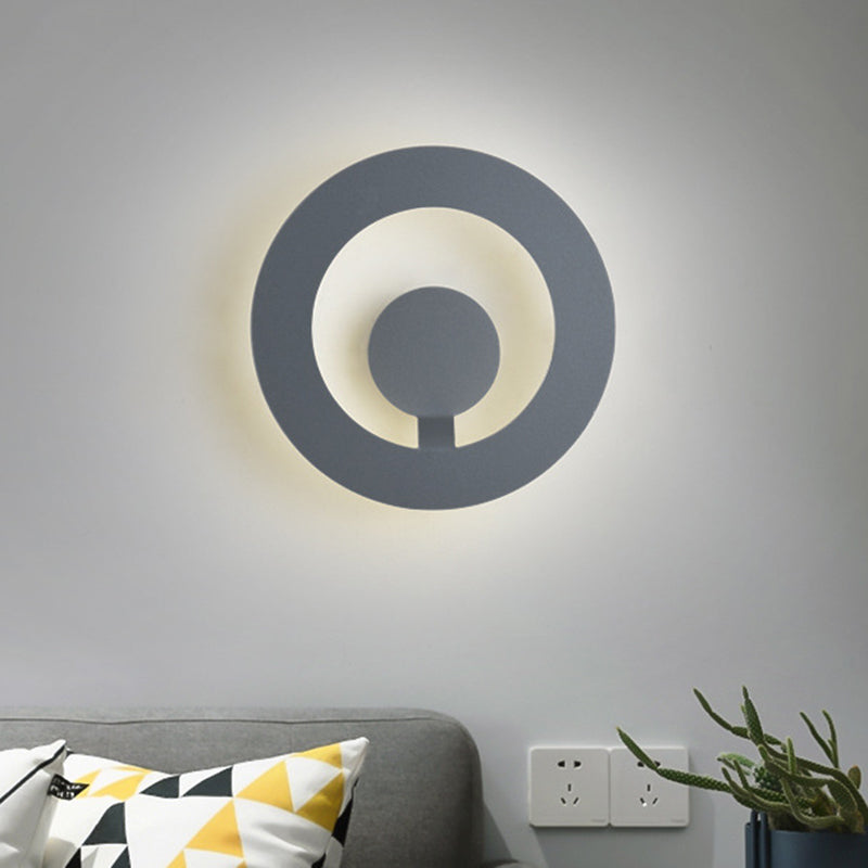 Grey Finish Circular Sconce Minimalist 7"/9" Dia LED Metallic Wall Mounted Light for Living Room