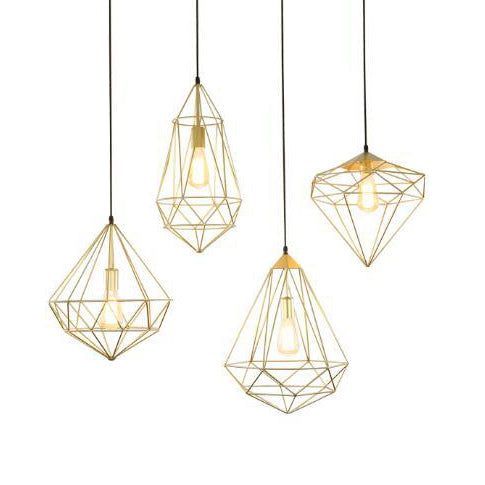 1 Light Prism Cage Pendant Lighting Modern Style Gold Metallic Suspension Lamp with Adjustable Cord