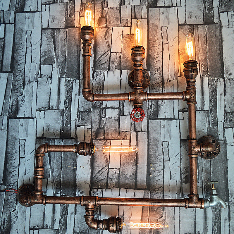 Schmiedeeisen gealtertes Messing Wandmontage Leichtes Design 5 Leuchten Vintage Wandleuchte mit bloßem Glühbirne