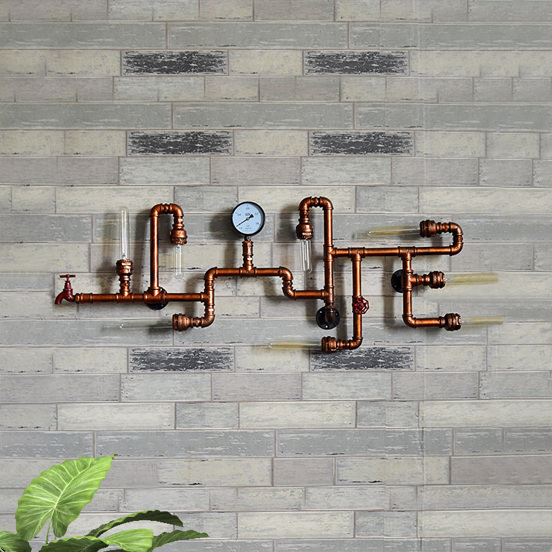 Labyrinthdesign Metallwandbeleuchtung mit Druckmesser Steampunk 8-Licht-Badezimmer Wandleuchte in Bronze